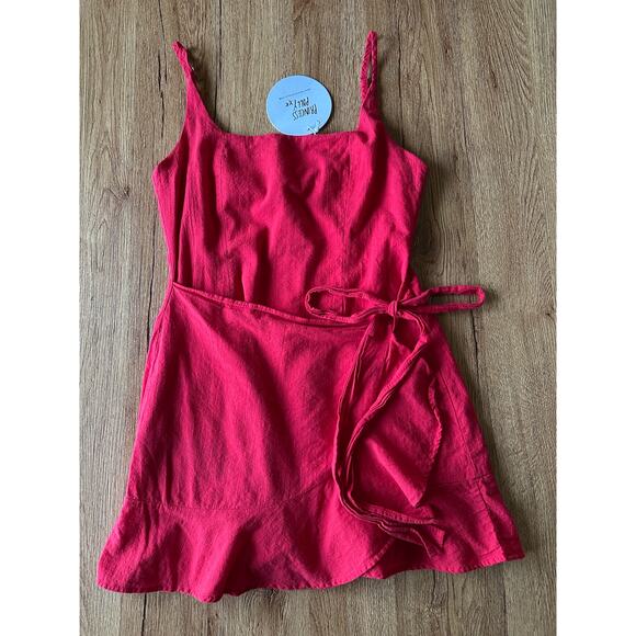 Princess Polly Love Lane Red Linen Mini Wrap Dress Size 6 NWT - Picture 1 of 7